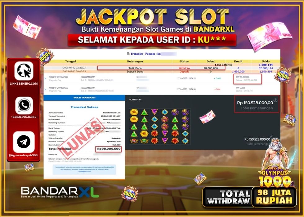 BANDARXL JACKPOT SLOT GATES OF OLYMPUSS 1000 Rp.98.000.000.,- LUNAS