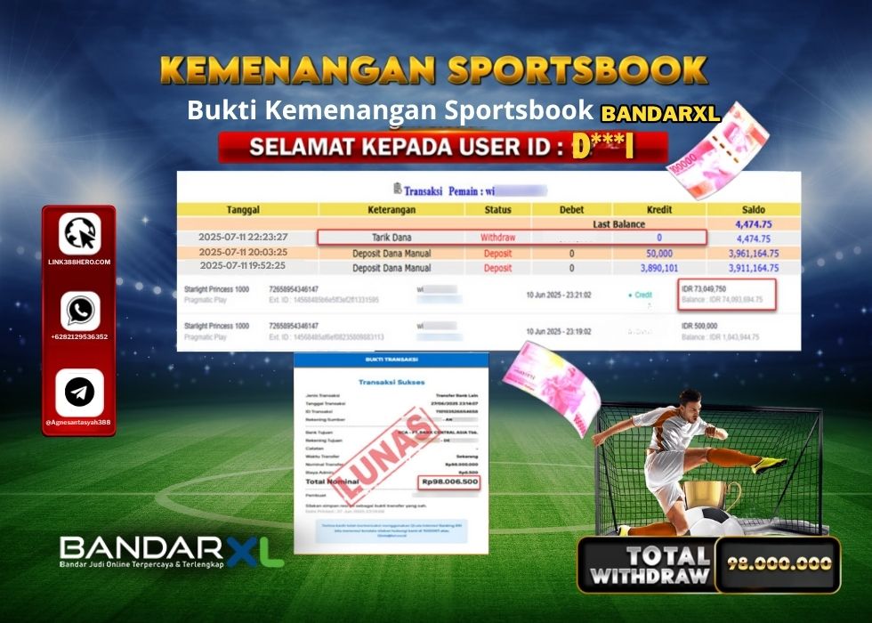 BANDARXL KEMENANGAN SPORTSBOOK Rp.98.000.000.,- LUNAS