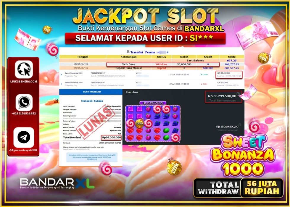 BANDARXL JACKPOT SLOT SWEET BONANZA 1000 Rp.56.000.000.,- LUNAS