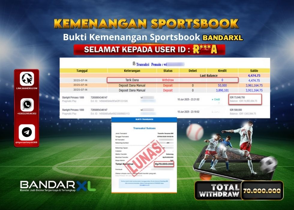 BANDARXL KEMENANGAN SPORTSBOOK Rp.70.000.000.,- LUNAS