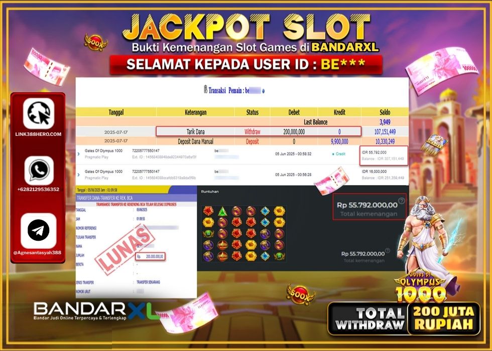 BANDARXL JACKPOT SLOT GATES OF OLYMPUS 1000 Rp.200.000.000.,- LUNAS