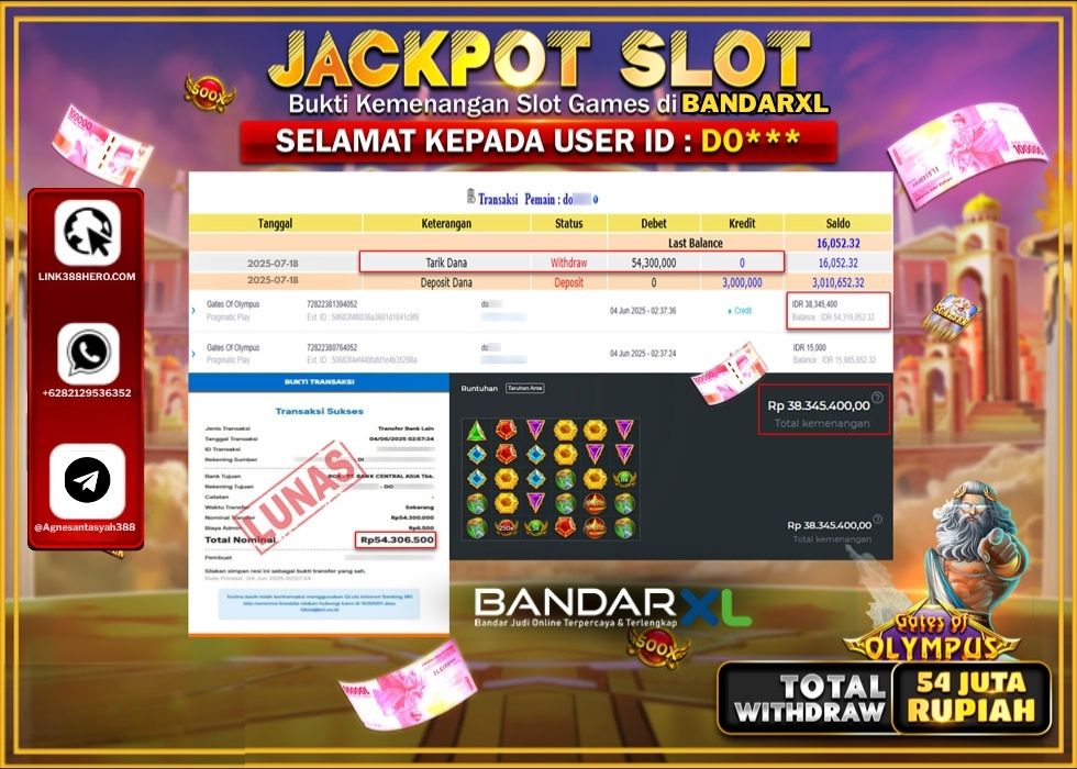 BANDARXL JACKPOT SLOT GATES OF OLYMPUS Rp.54.300.000.,- LUNAS