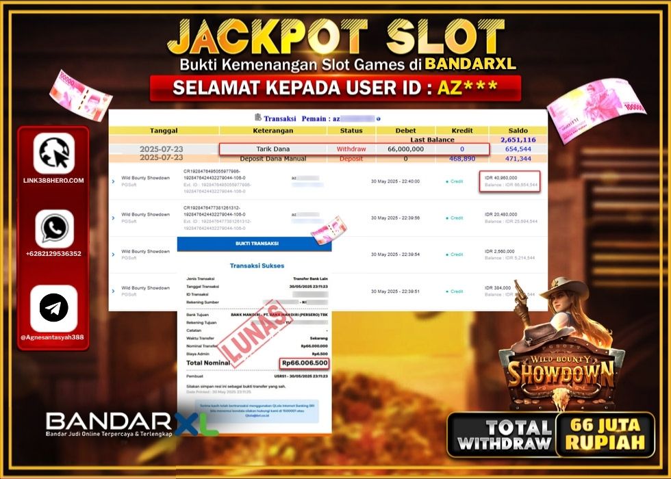 BANDARXL JACKPOT SLOT WILD BOUTY SHOWDOWN Rp.66.000.000 .,- LUNAS