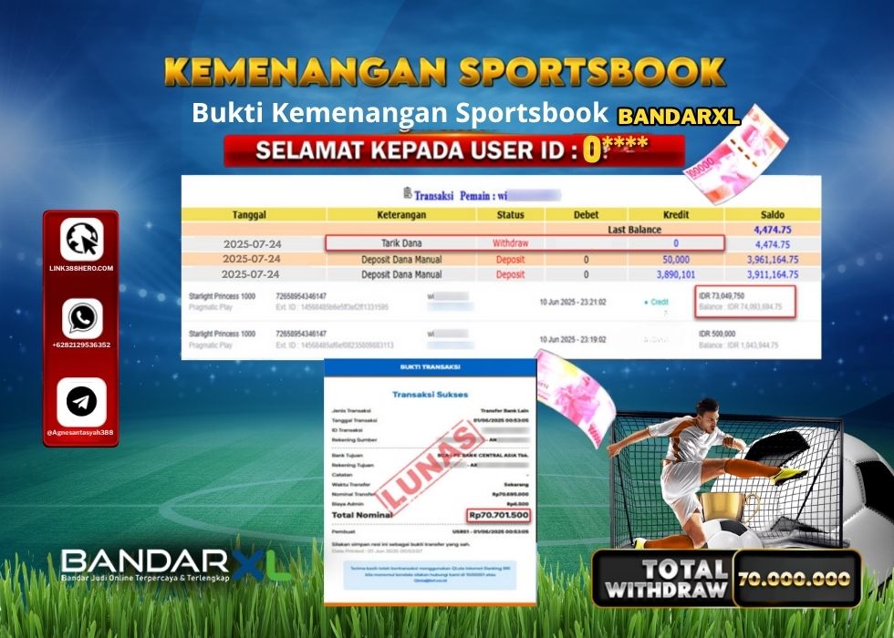 BANDARXL KEMENANGAN SPORTSBOOK Rp.70.000.000.,- LUNAS