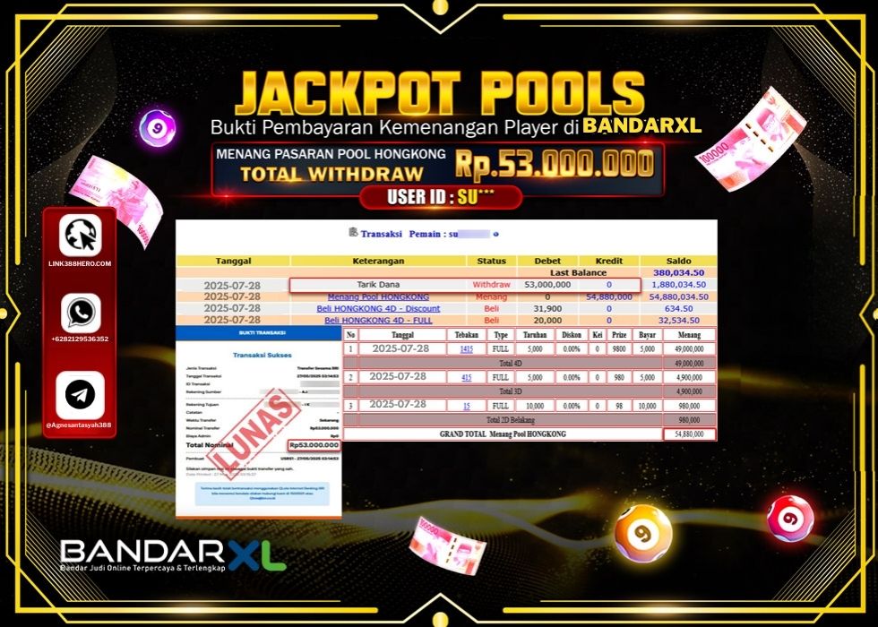 BANDARXL JACKPOT TOGEL PASARAN HONGKONG Rp.53.000000.,- LUNAS