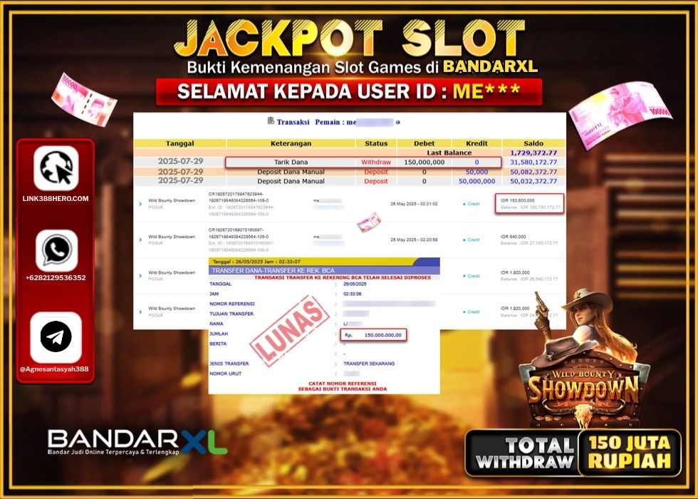 BANDARXL JACKPOT SLOT WILD BOUNTY SHOWDOWN Rp.150.000.000.,- LUNAS