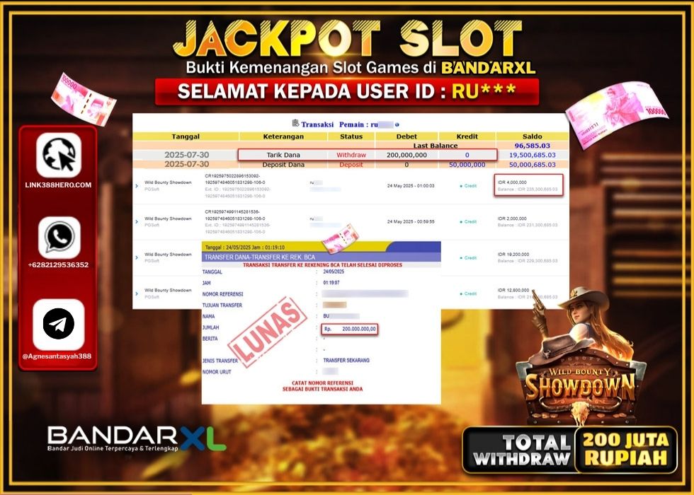 BANDARXL JACKPOT SLOT WILD BOUNTY SHOWDOWN Rp.200.000.000.,- LUNAS