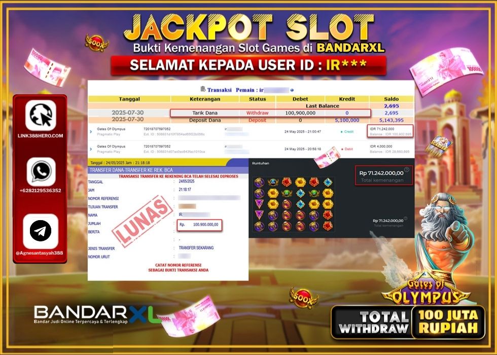BANDARXL JACKPOT SLOT GATES OF OLYMPUS Rp.100.900.000.,- LUNAS