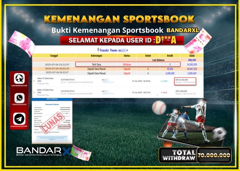 BANDARXL KEMENANGAN SPORTSBOOK Rp.70.000.000.,- LUNAS