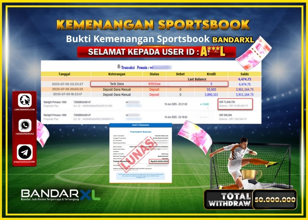 BANDARXL KEMENANGAN SPORTSBOOK Rp.50.000.000.,- LUNAS