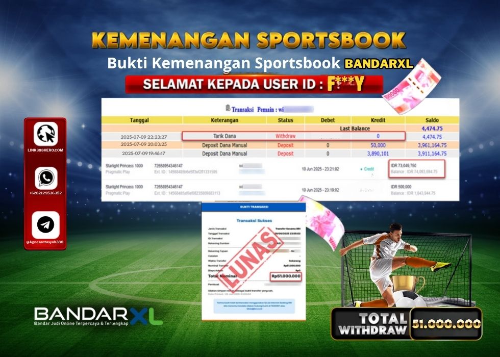 BANDARXL KEMENANGAN SPORTSBOOK Rp.51.000.000.,- LUNAS